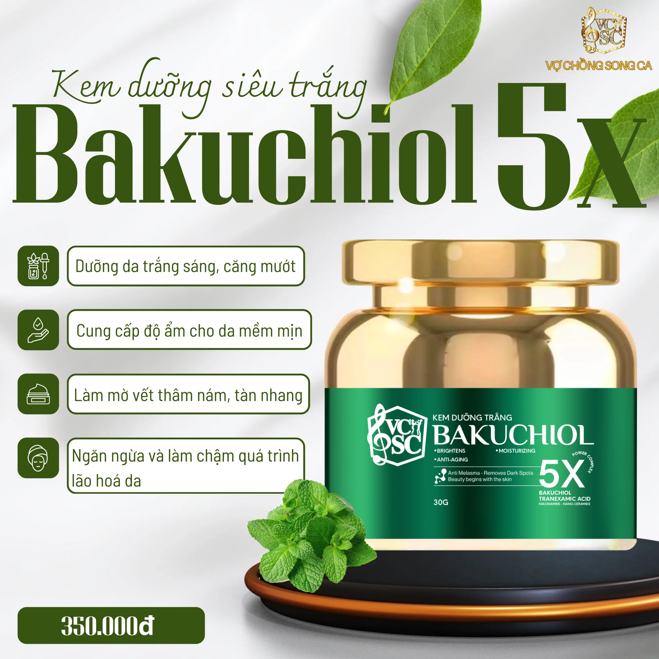 Công dụng dưỡng trắng căng mướt và ngăn ngừa lão hóa của kem Bakuchiol 5X