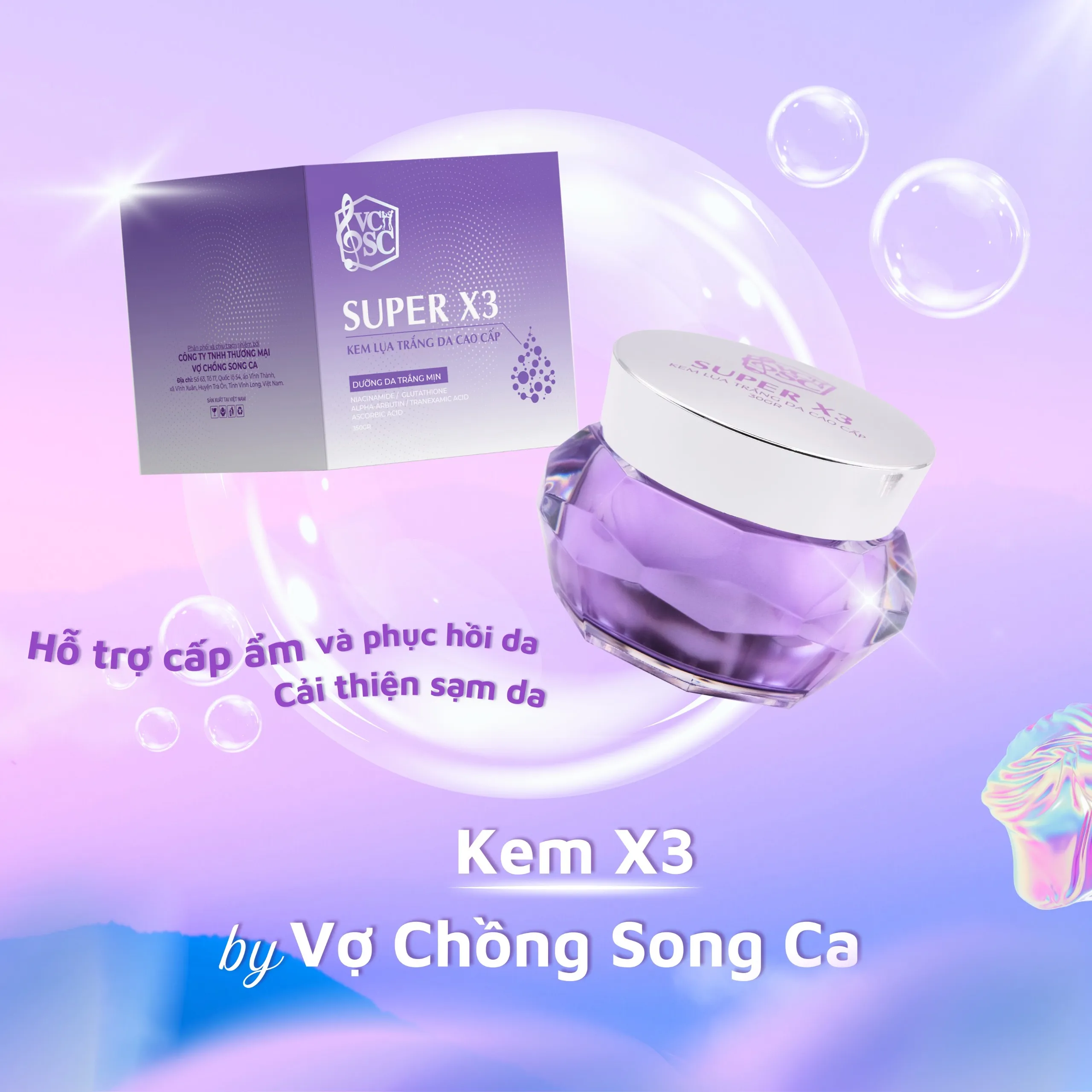 Kem Face Lụa Super X3 30g dưỡng trắng da cao cấp Mỹ Phẩm Vợ Chồng Song Ca