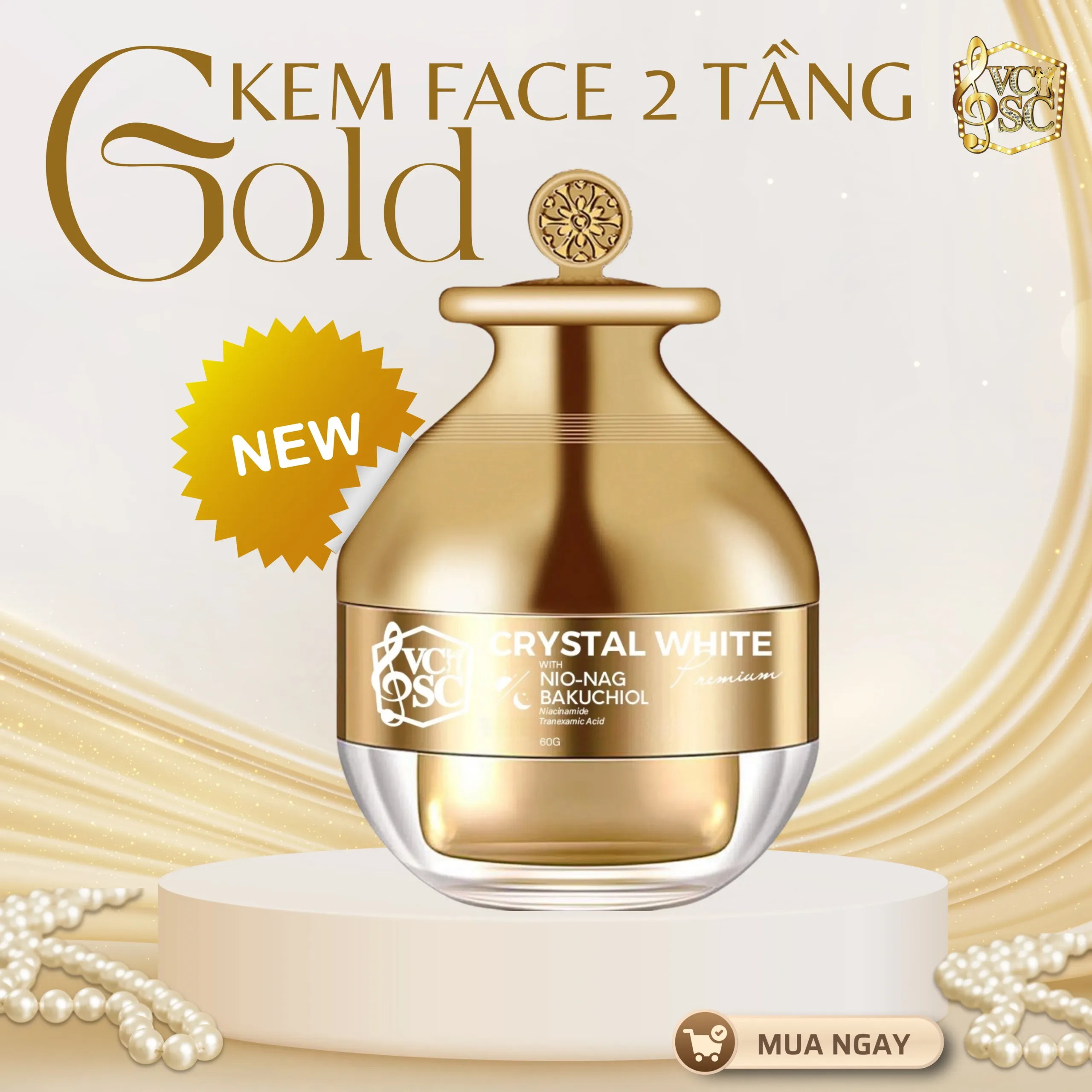 Kem Face Nám 2 Tầng Gold Crystal White Premium chính hãng Mỹ Phẩm Vợ Chồng Song Ca