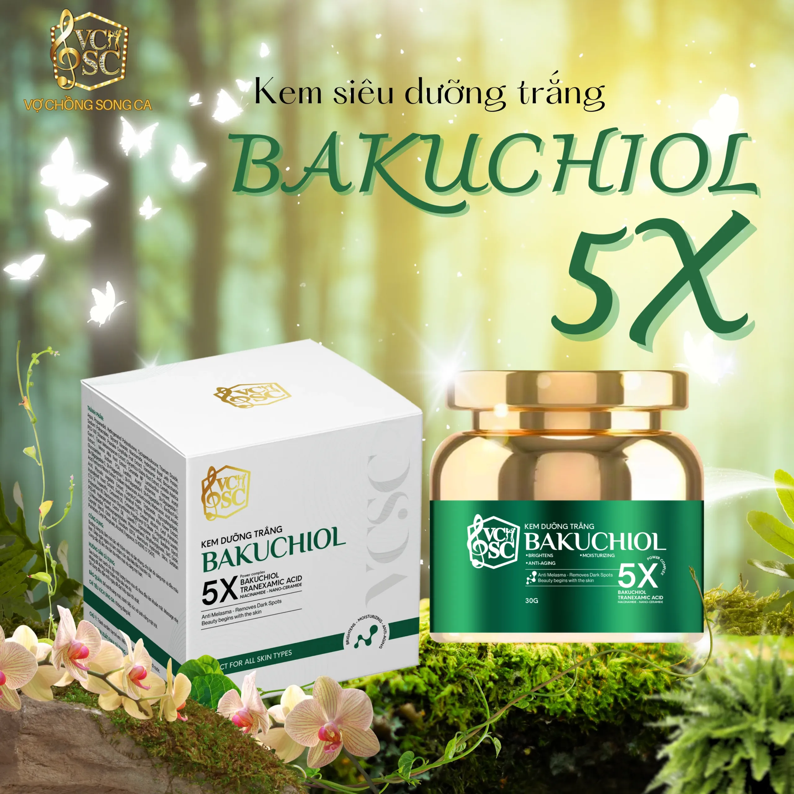 Kem dưỡng siêu trắng Bakuchiol 5X Mỹ Phẩm Vợ Chồng Song Ca hũ 30g