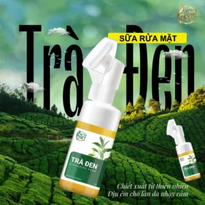 Sữa rửa mặt trà đen Mỹ Phẩm Vợ Chồng Song Ca chính hãng có đầu cọ massage.