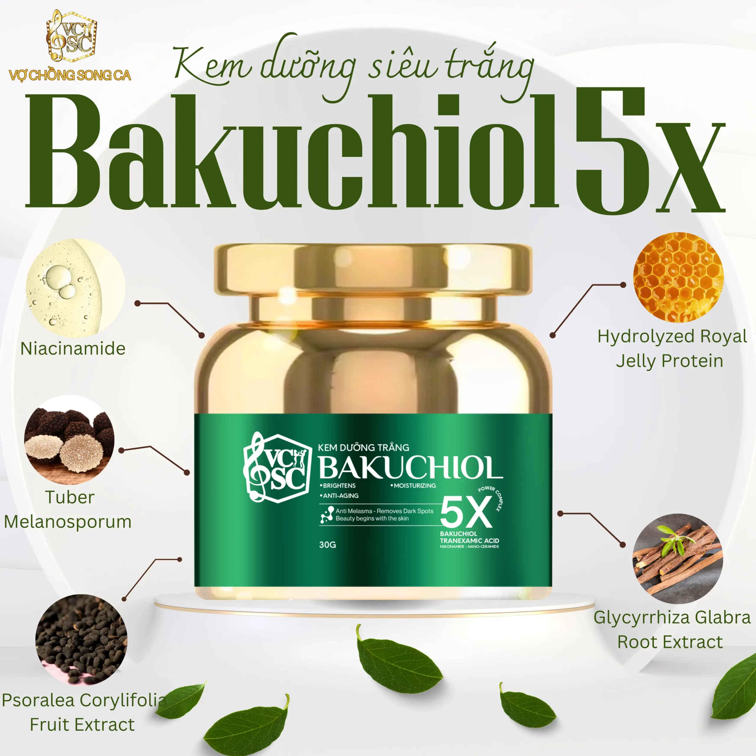 Thành phần Bakuchiol Niacinamide và Nấm Truffle trong kem dưỡng 5X